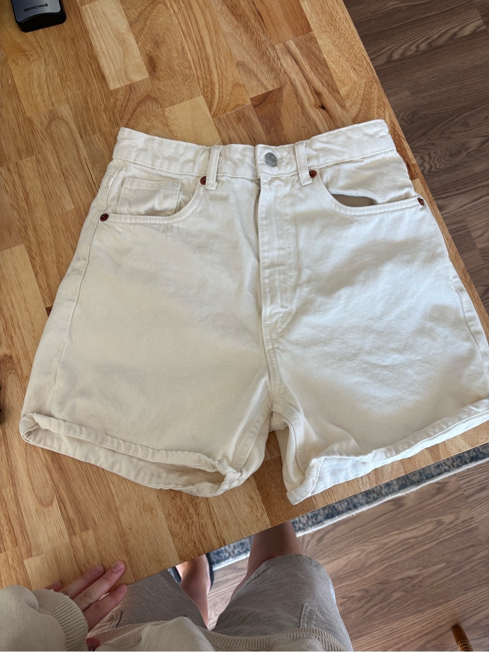 Zara Cream High-Rise Denim Shorts